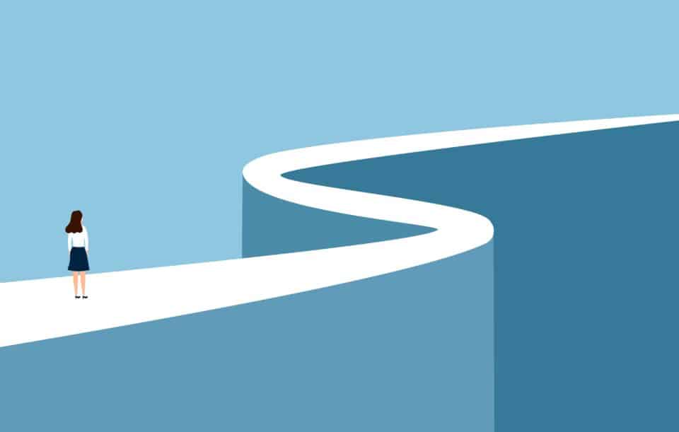 Illustration of a woman on blue winding path